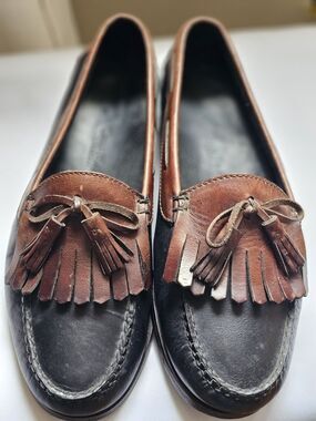Cole Haan Country Men's Black Brown Slip On Kilt Tassel Loafers Sz 10.5